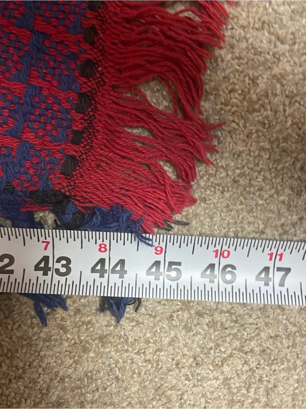 Vintage Woven Throw Blanket in Red, Navy & Cream, approx. 43” x 60”, cottage